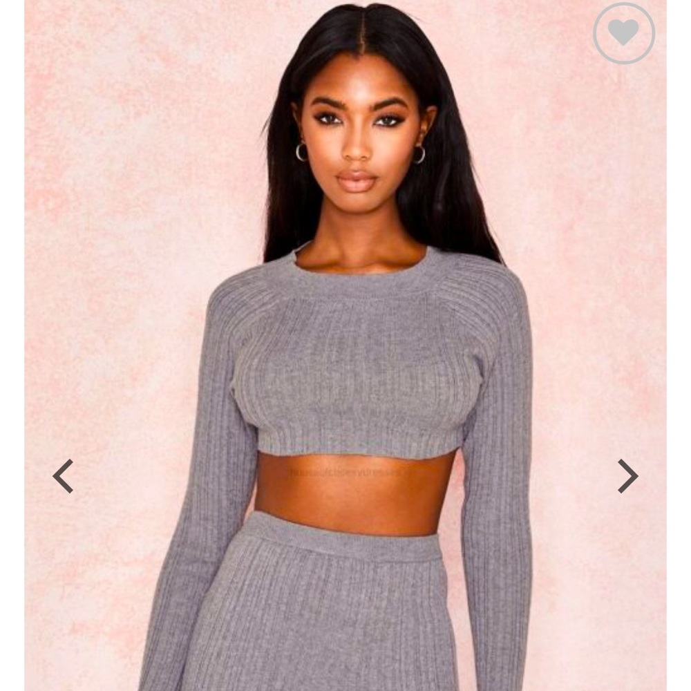 House of CB KARLIE GREY RIB KNIT CROPPED SWEATER